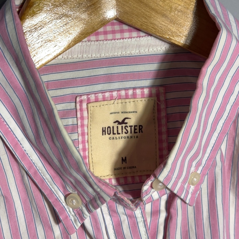 Hollister Button Down Shirt Womens Size Medium Striped Pink Preppy Academia Twee - Picture 4 of 9